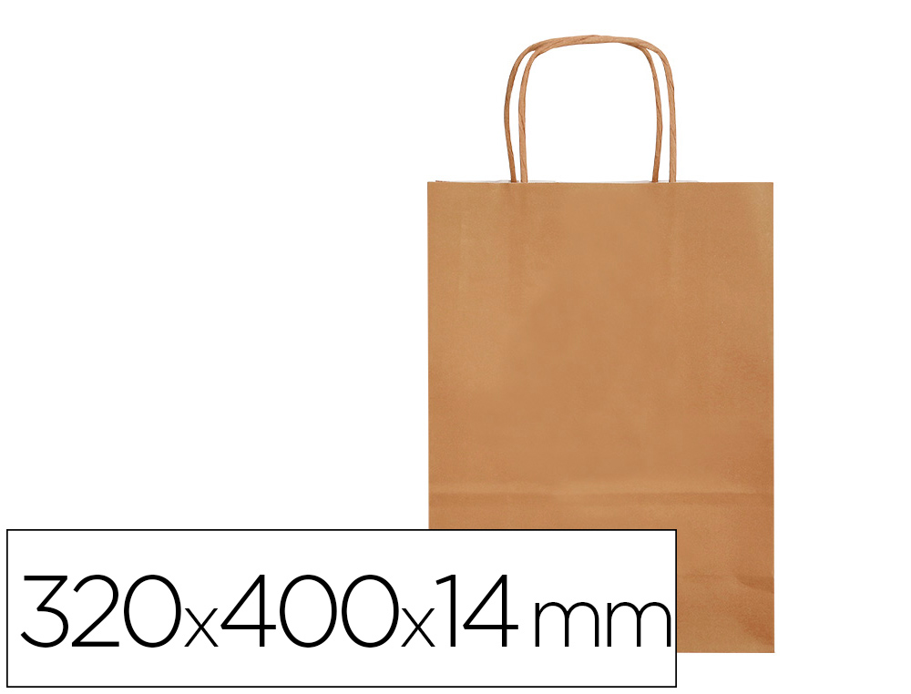 BOLSA PAPEL Q-CONNECT CELULOSA NATURAL LISO L CON ASA RETORCIDA 320X400X14 MM