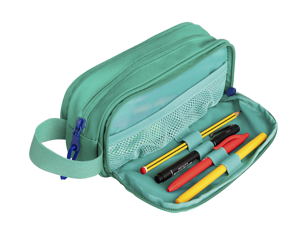 BOLSO ESCOLAR OXFORD PORTATODO KANGOO B-SMART DOBLE CREMALLERA COLOR VERDE MENTA 225X80X70 MM